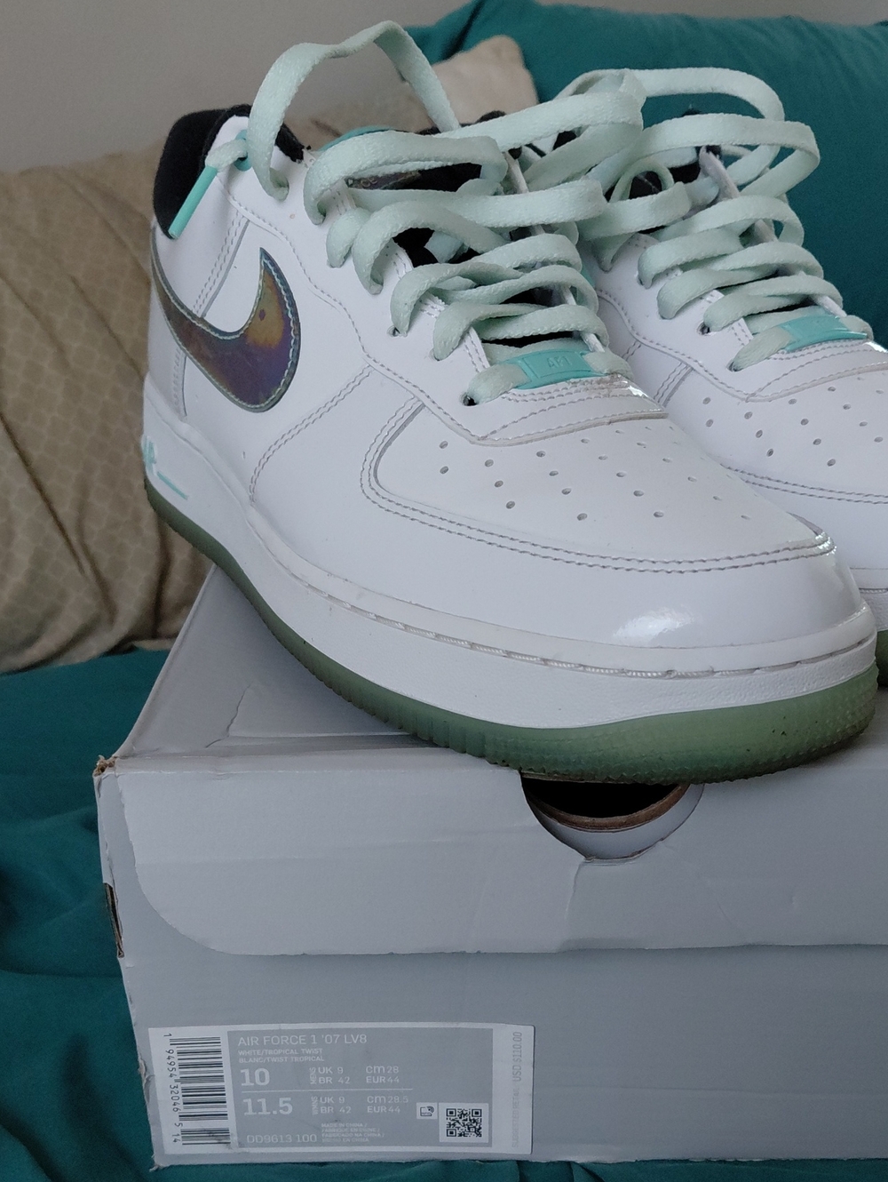Nike Men’s Air Force 1 Low — White with Mint Green Accents